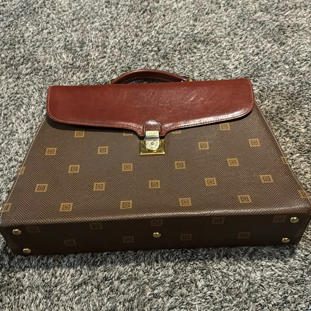 Vintage Texier Brown leather Italian briefcase laptop travel bag man-purse gold